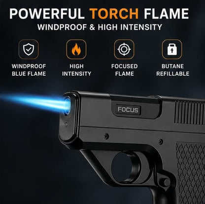 🔥 Premium 3-in-1 Premium Torch Lighter with Cigarette Holder & Flashlight | Powerful Windproof Blue Flame, Compact Pocket Design | BUY 1 GET 1 FREE