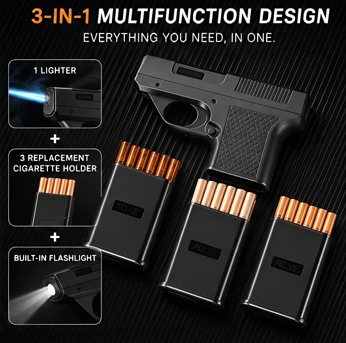 🔥 Premium 3-in-1 Premium Torch Lighter with Cigarette Holder & Flashlight | Powerful Windproof Blue Flame, Compact Pocket Design | BUY 1 GET 1 FREE