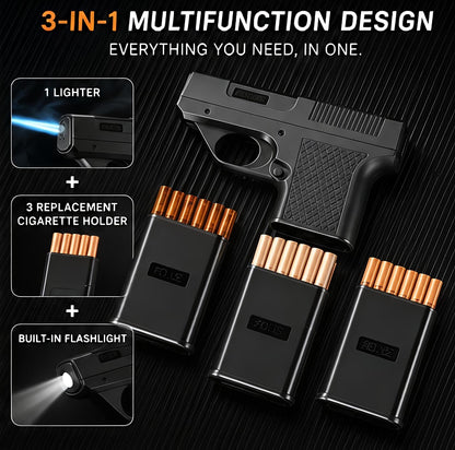 🔥 Premium 3-in-1 Premium Torch Lighter with Cigarette Holder & Flashlight | Powerful Windproof Blue Flame, Compact Pocket Design | BUY 1 GET 1 FREE